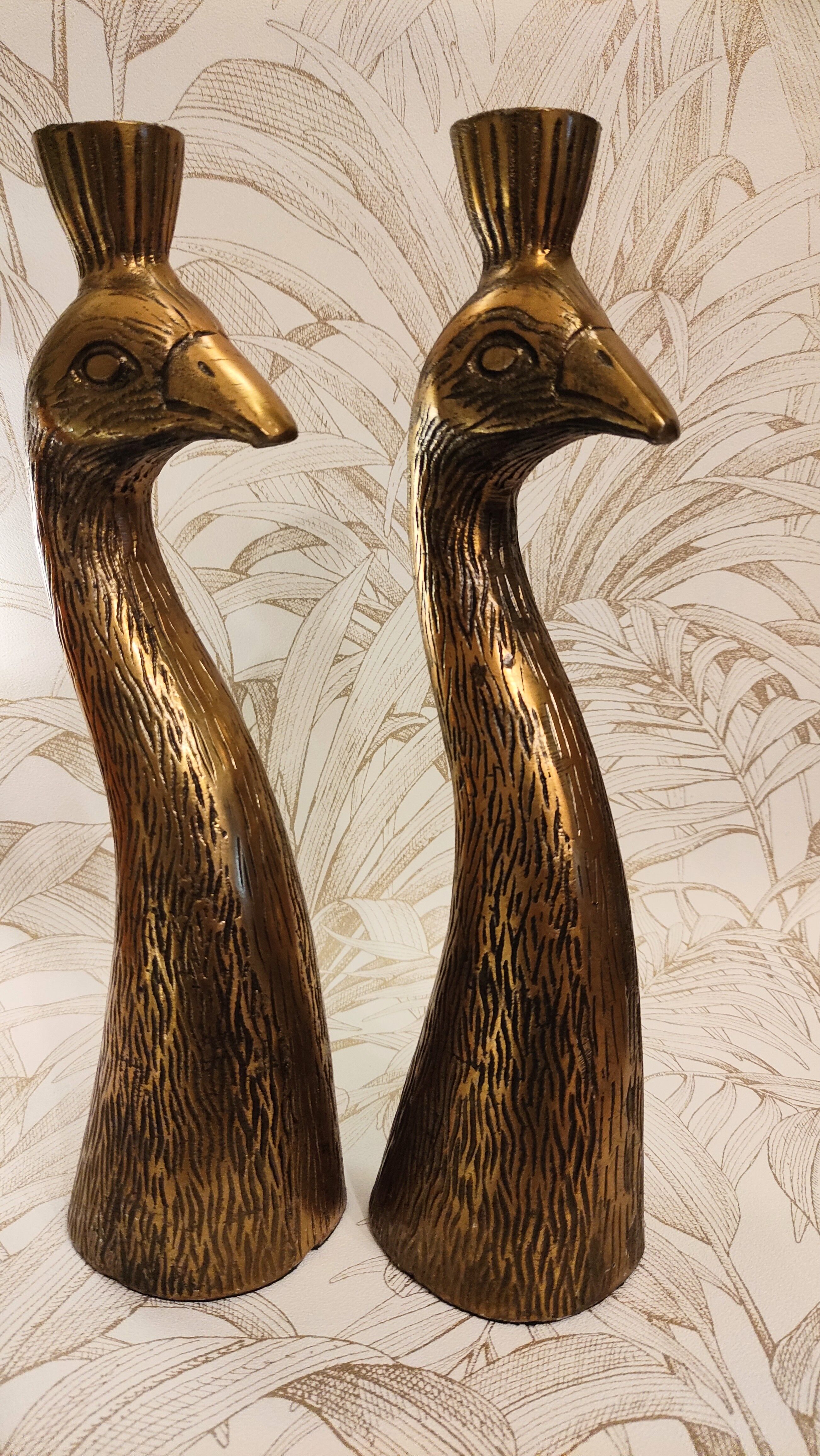 Golden candle holder art deco style peacock head