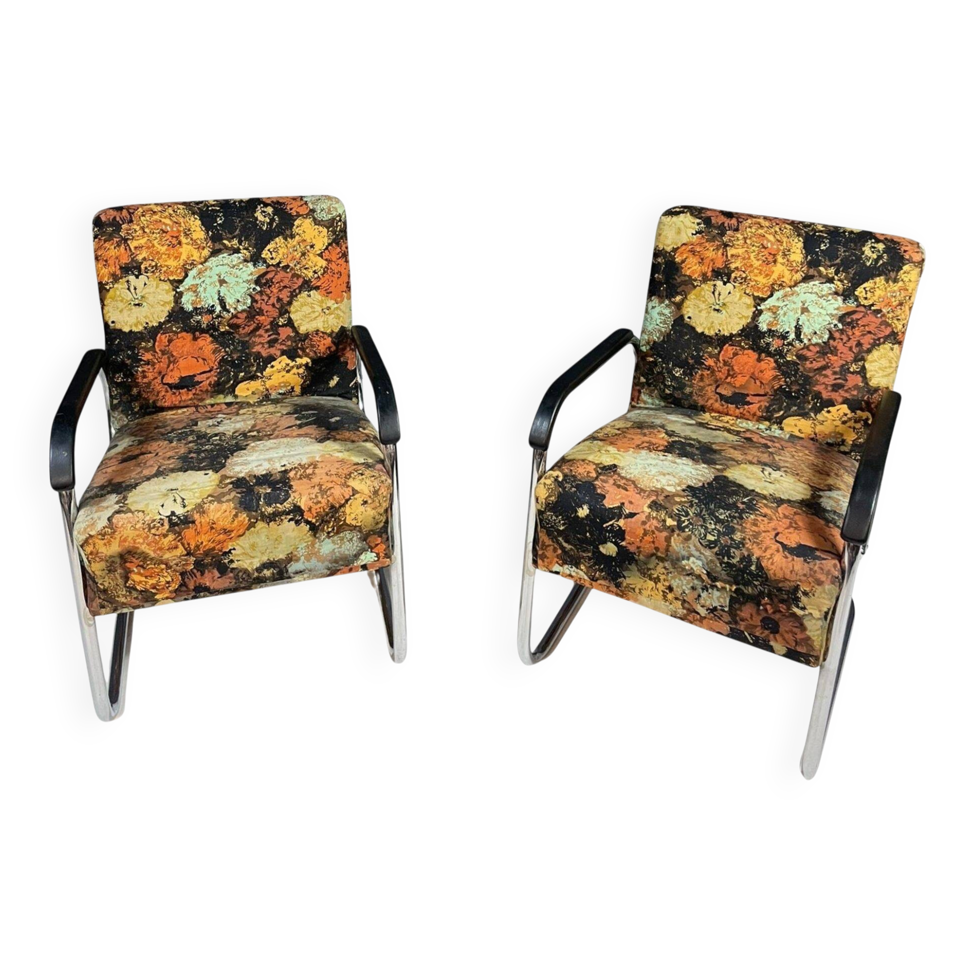 Pair of functionalist chromed armchairs, Eastern Europe, 1950s