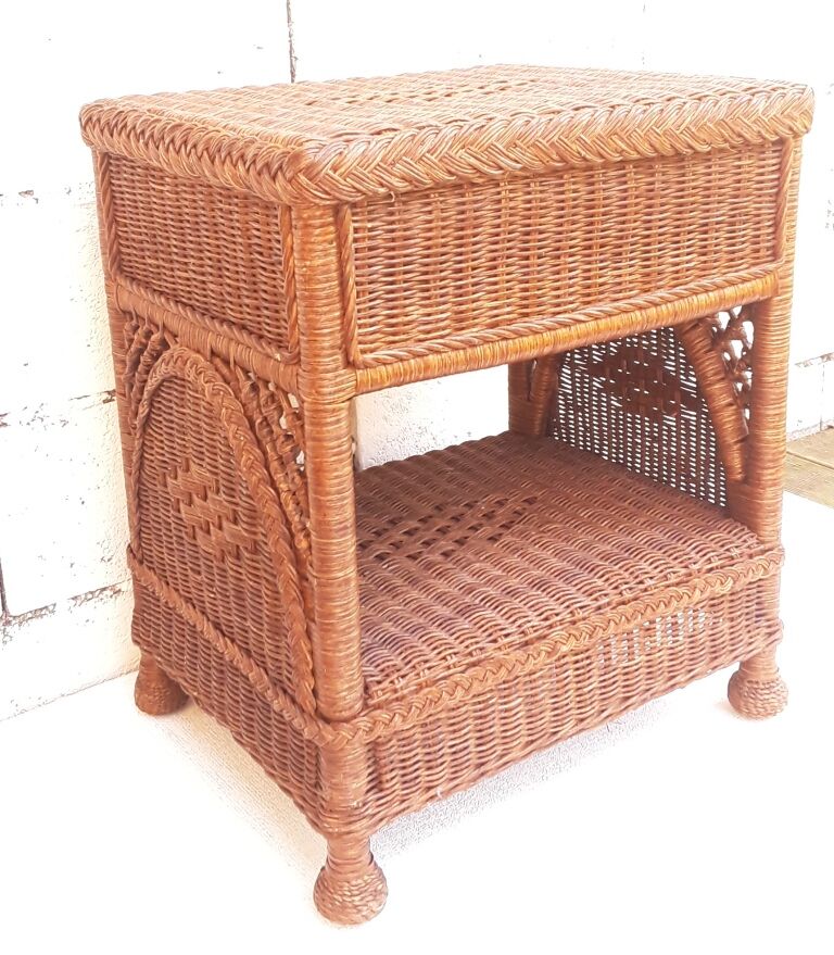 Wicker and rattan bedside table