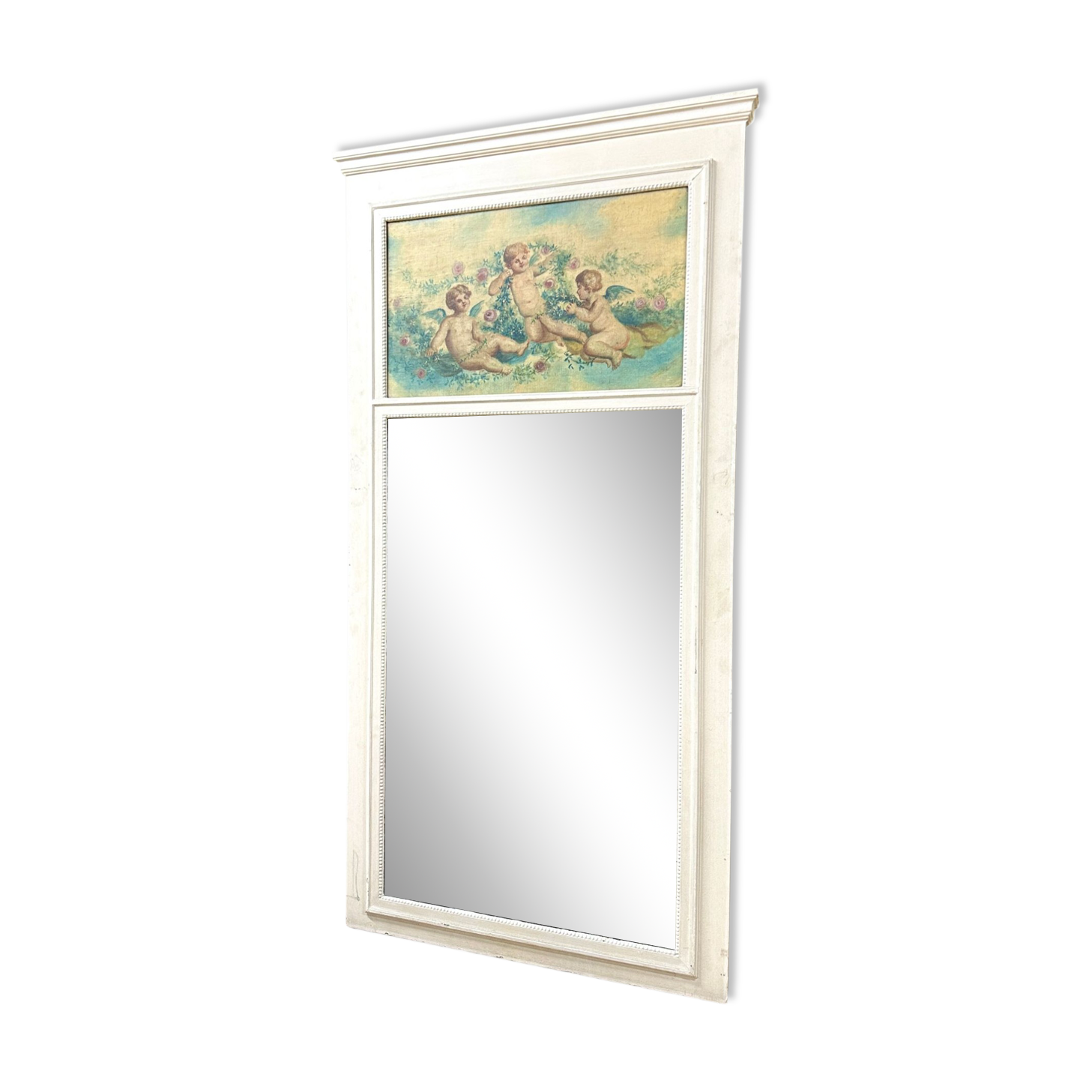 Fireplace Trumeau In White Lacquered Wood, Late 19th Century, Louis XVI Style