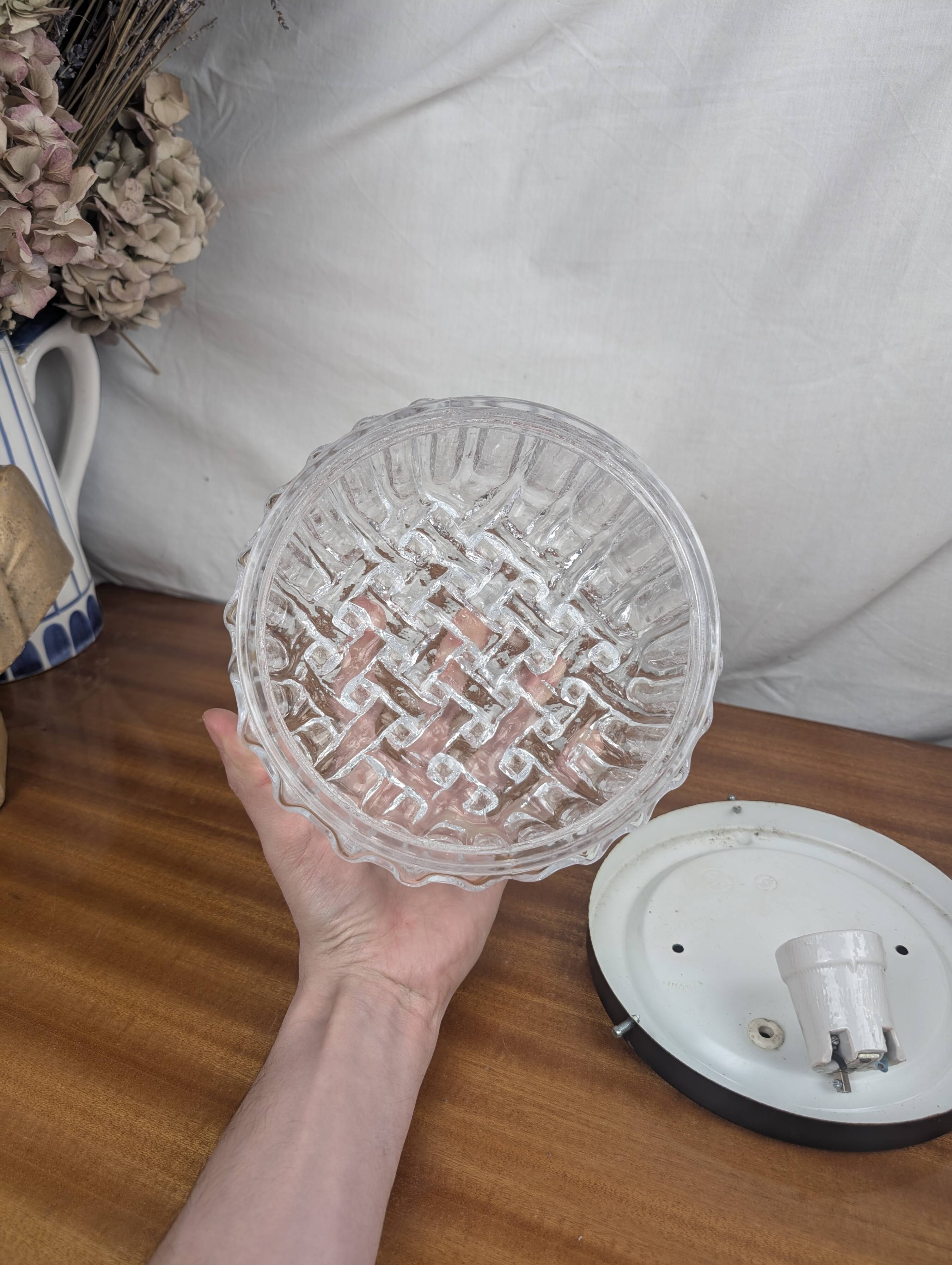 Vintage 60s Woven Glass Modernist Wall or Ceiling Light
