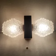 Set of 3 Temde Leuchten wall lights, Teck and frosted glass, 1950-60.