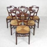 Set of 6 farm chairs with wicker seats, around 1900