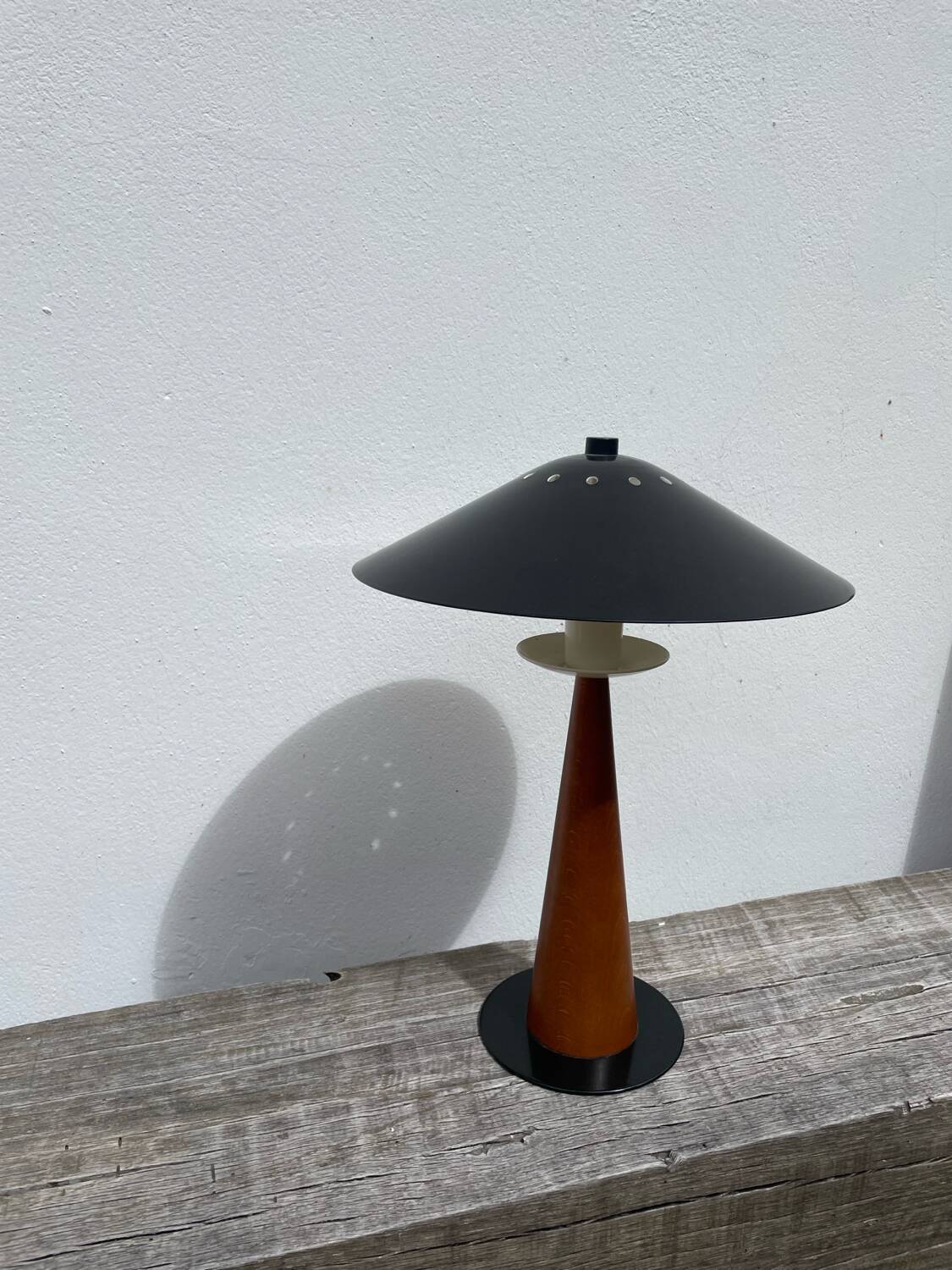 1980s metal and wood lamp