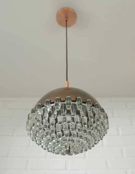 1/4 Vintage glass pendant light / brutalist copper bar lamps  MCM 1970s