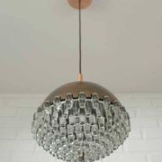 1/4 Vintage glass pendant light / brutalist copper bar lamps  MCM 1970s