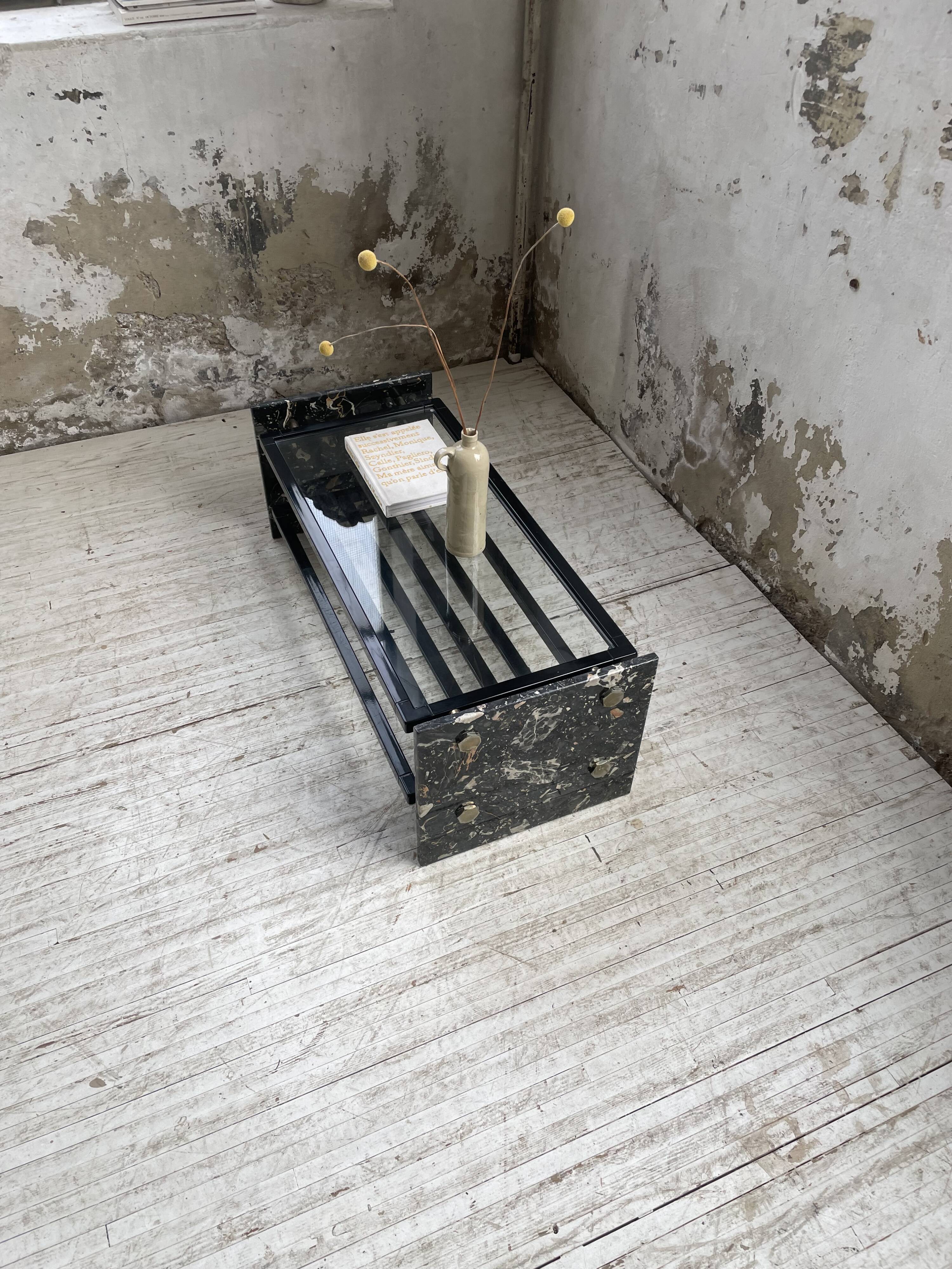 Coffee table year 80 Italian marble and glass