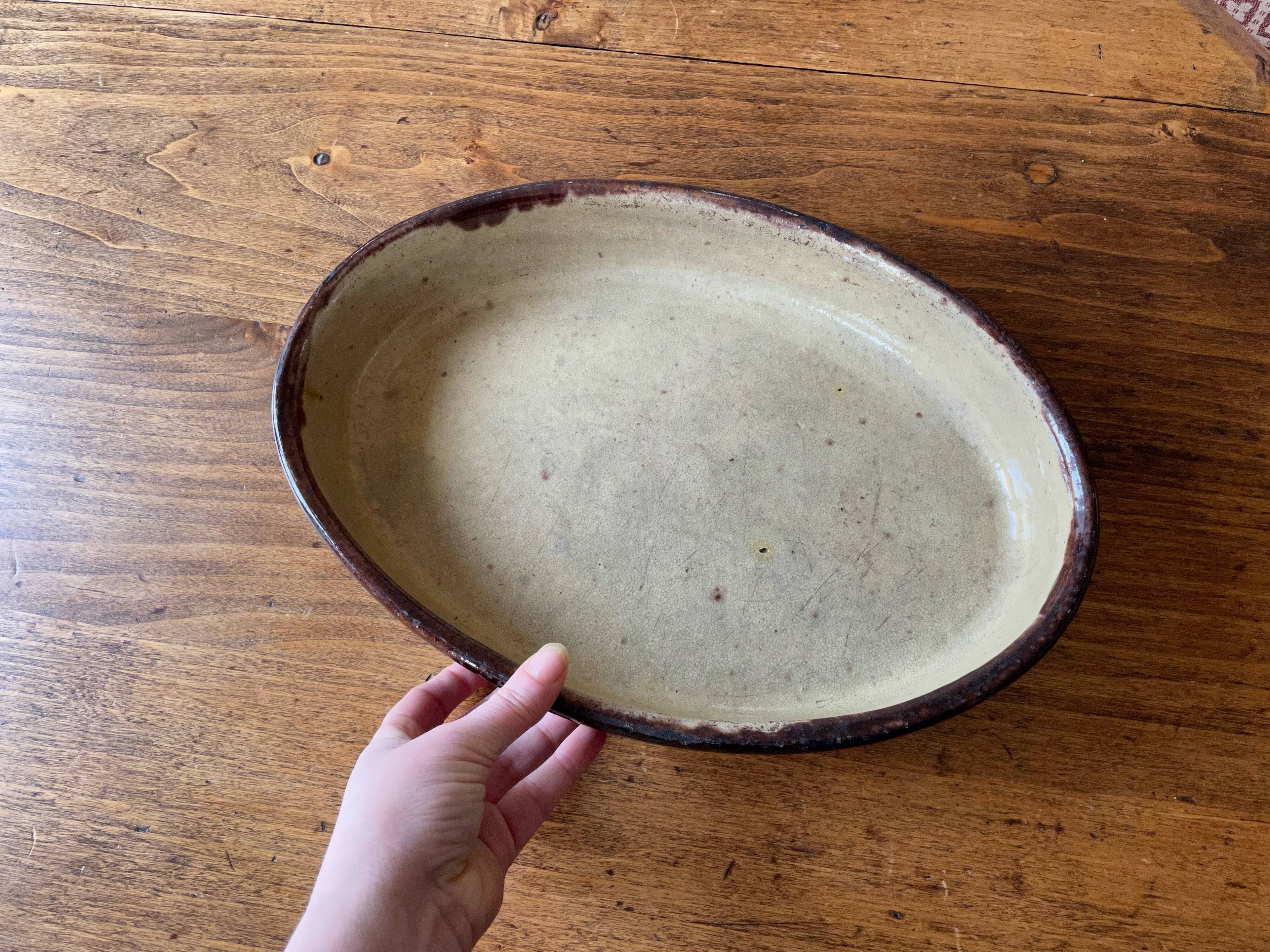 Vintage: Large oval clay gratin dish