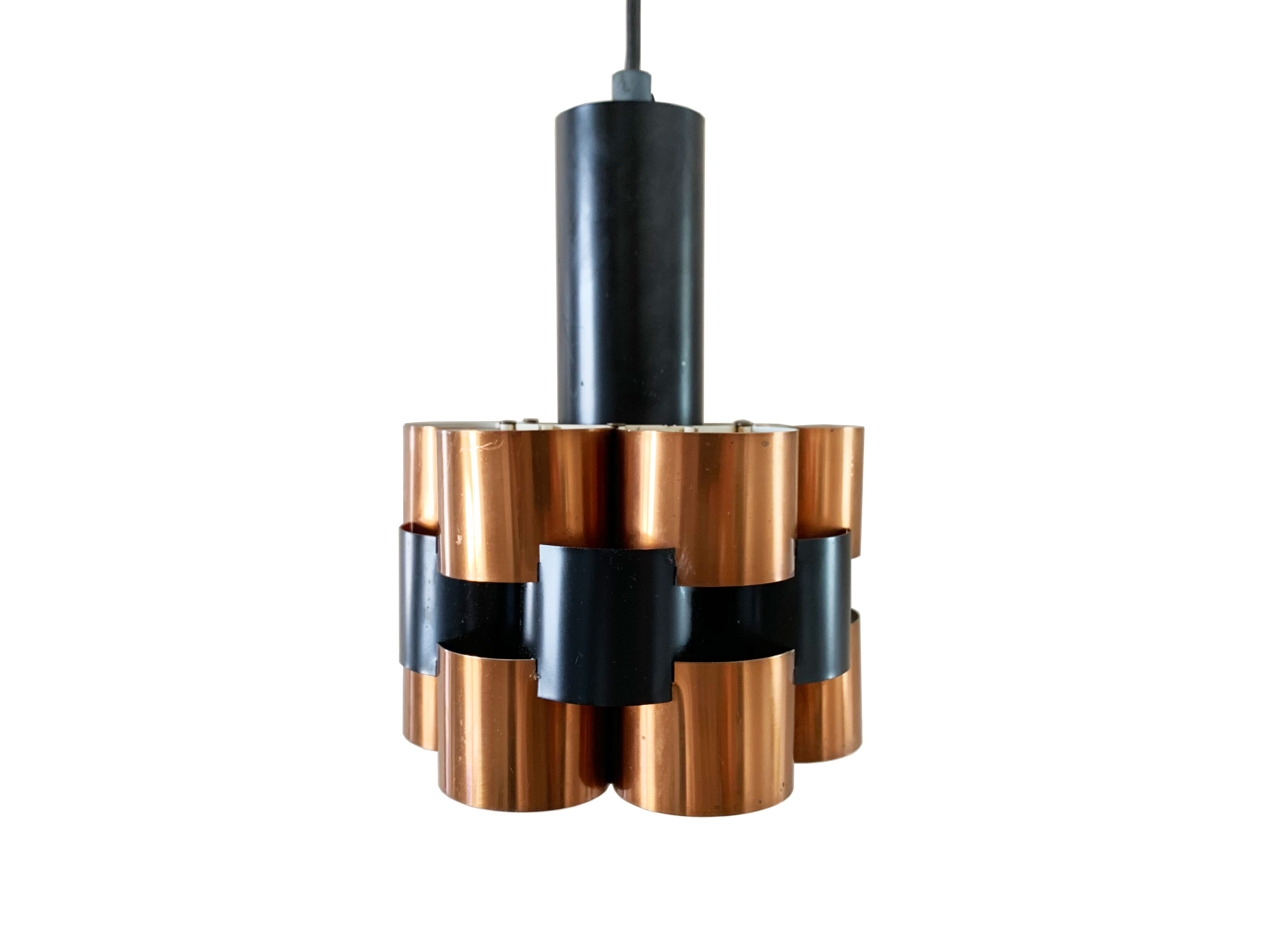 Werner Schou Pendant Lamp Made Of Copper And Black Lacquered Metal - Scandinavian Mid-century - Vint