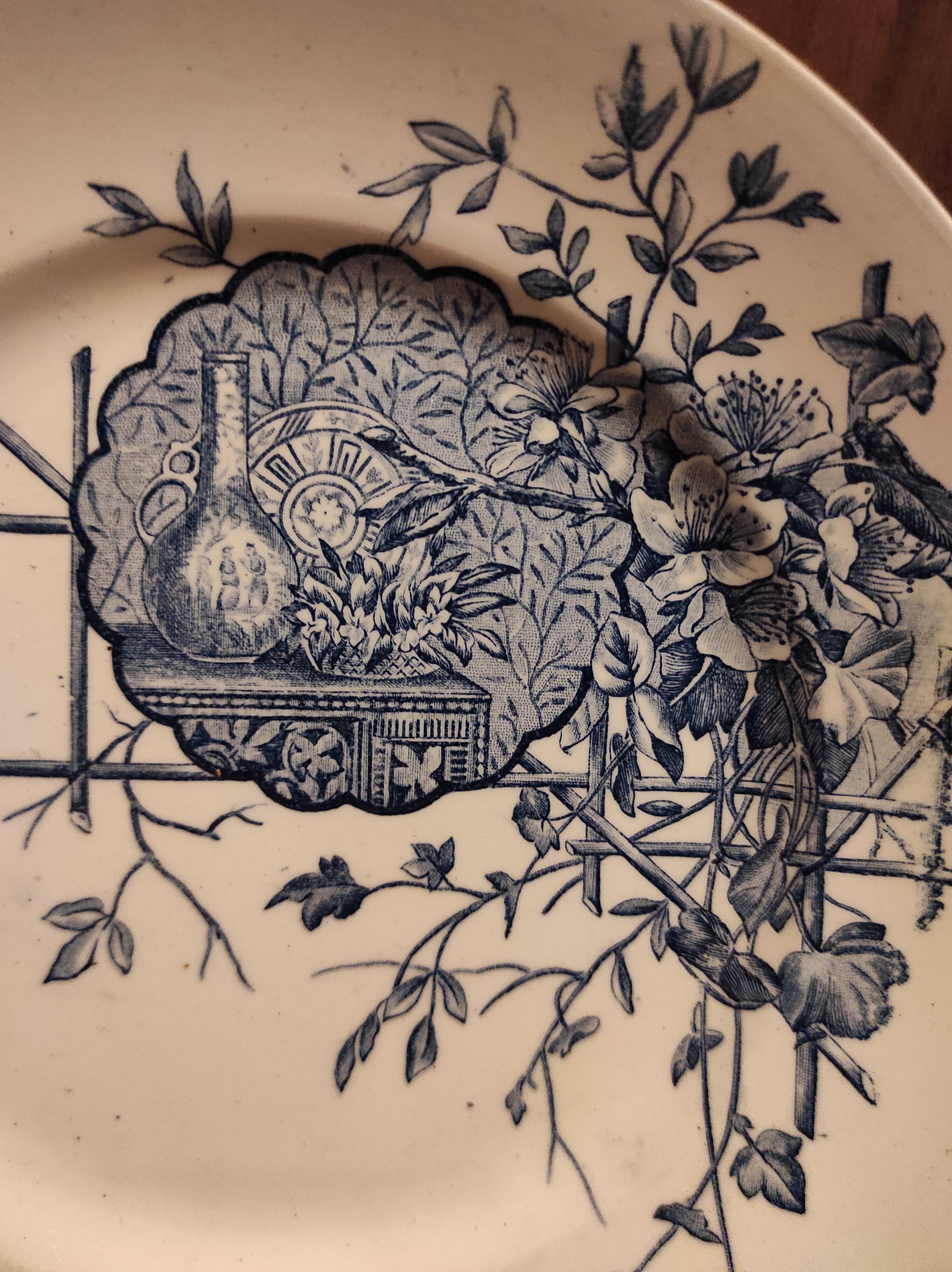 French vintage dessert plate, R. Lafitte, Terre de Fer, Salins