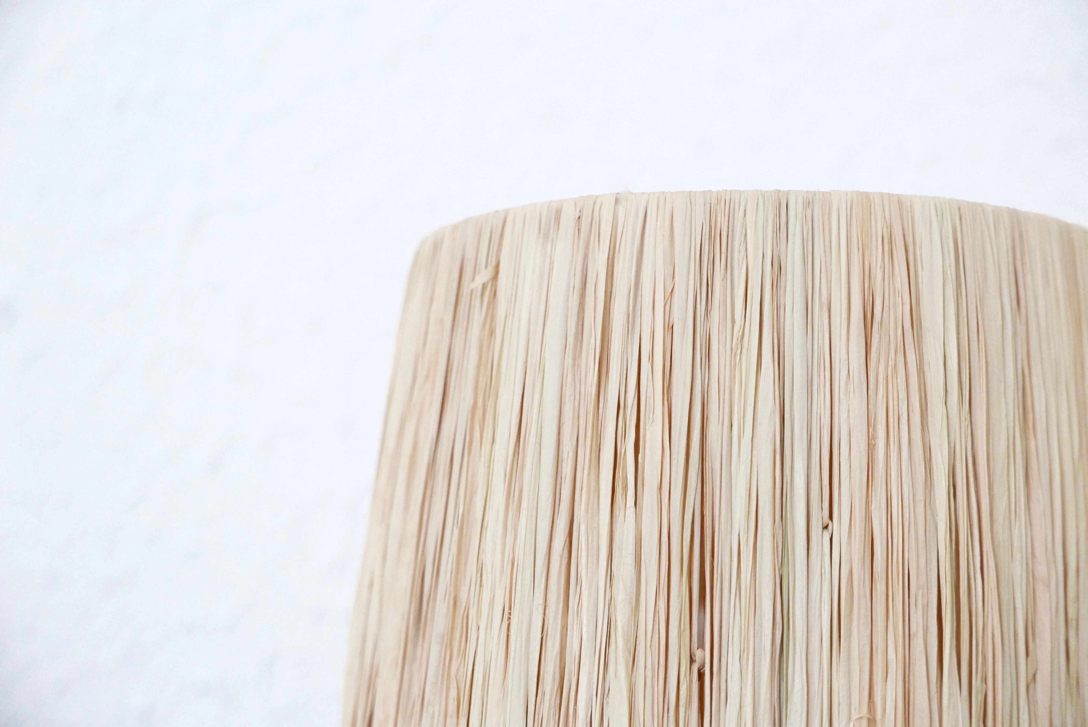 Black ceramic lamp, raffia lampshade, 70s