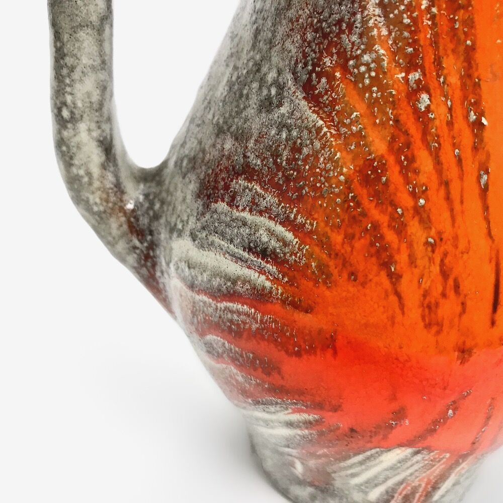 Large asymmetrical vase Vallauris pearl grey and enamelled orange