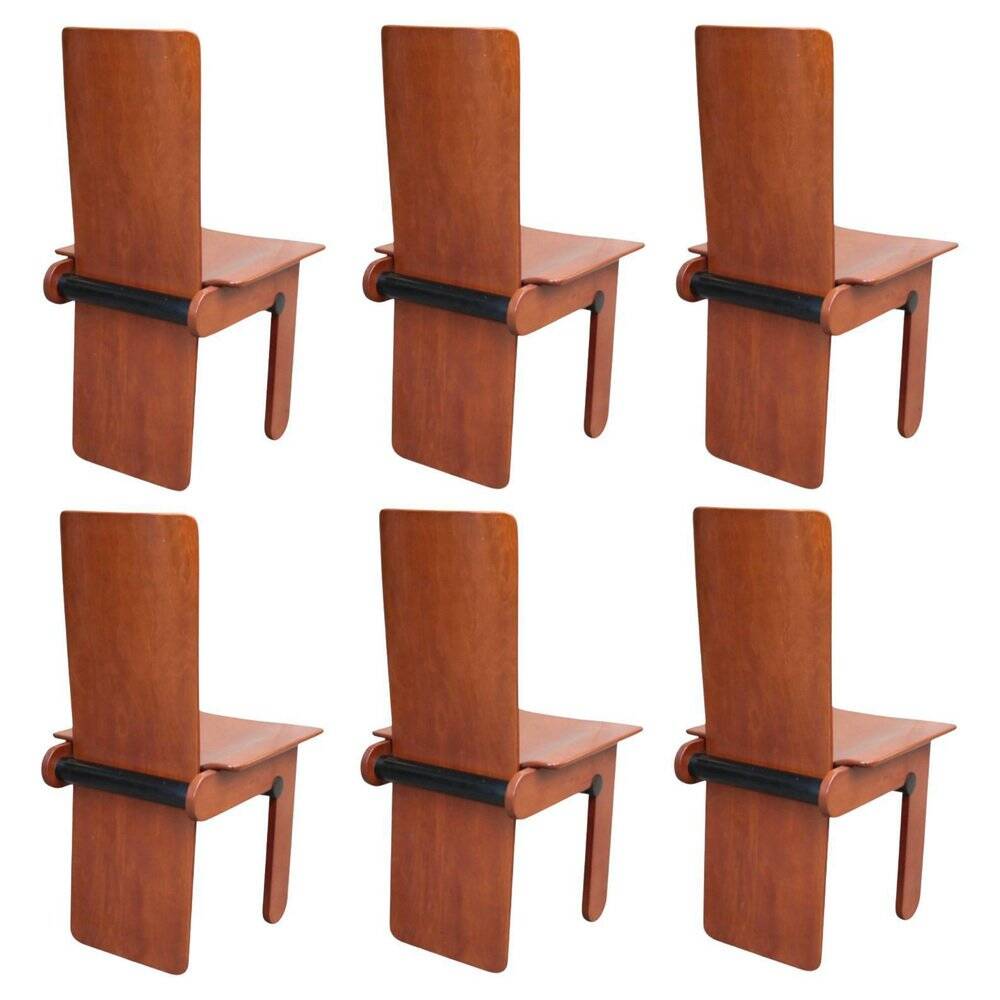 Wooden Chairs attributed to Carlo Scarpa for Gavina, Italy, 1970s, Set of 6