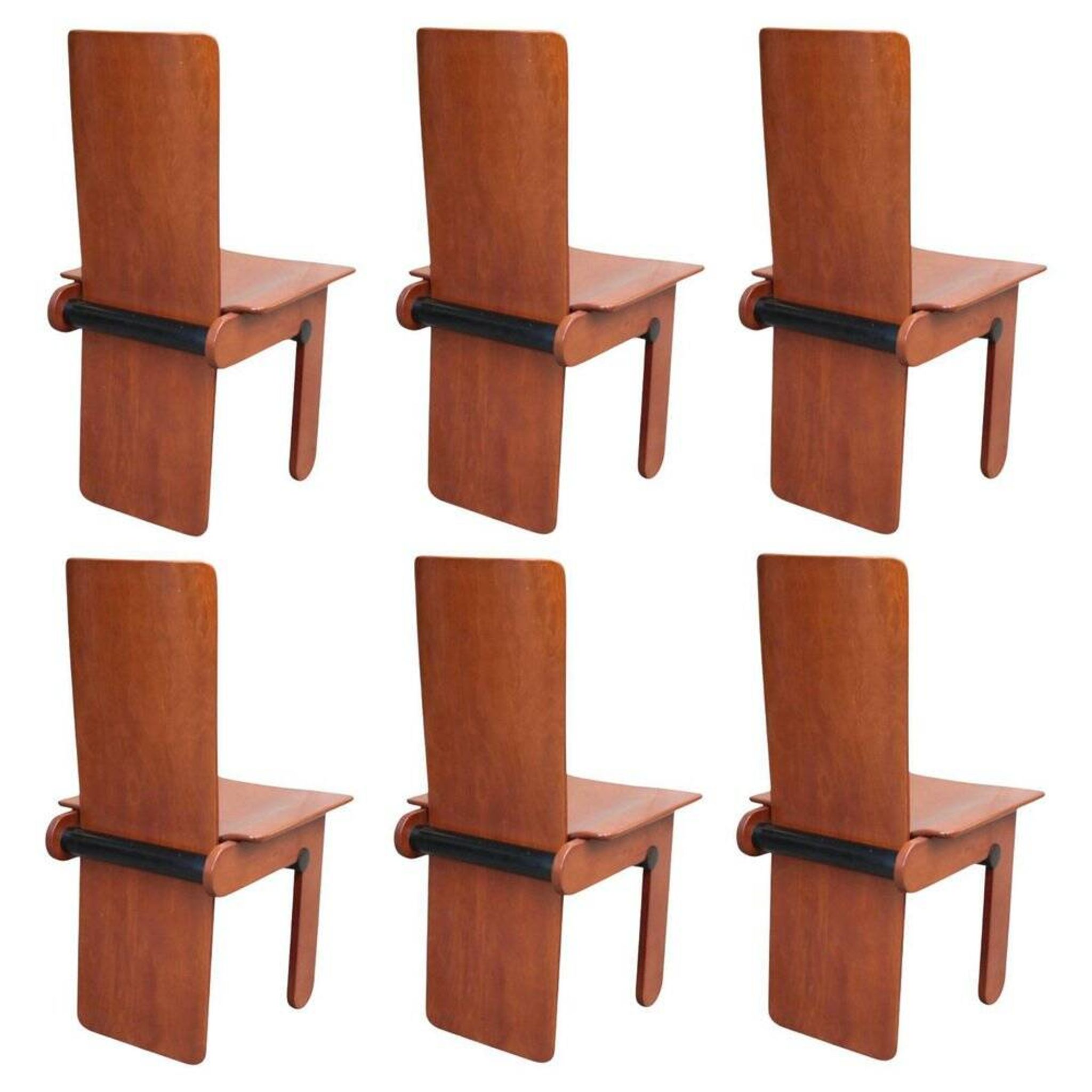 Wooden Chairs attributed to Carlo Scarpa for Gavina, Italy, 1970s, Set of 6