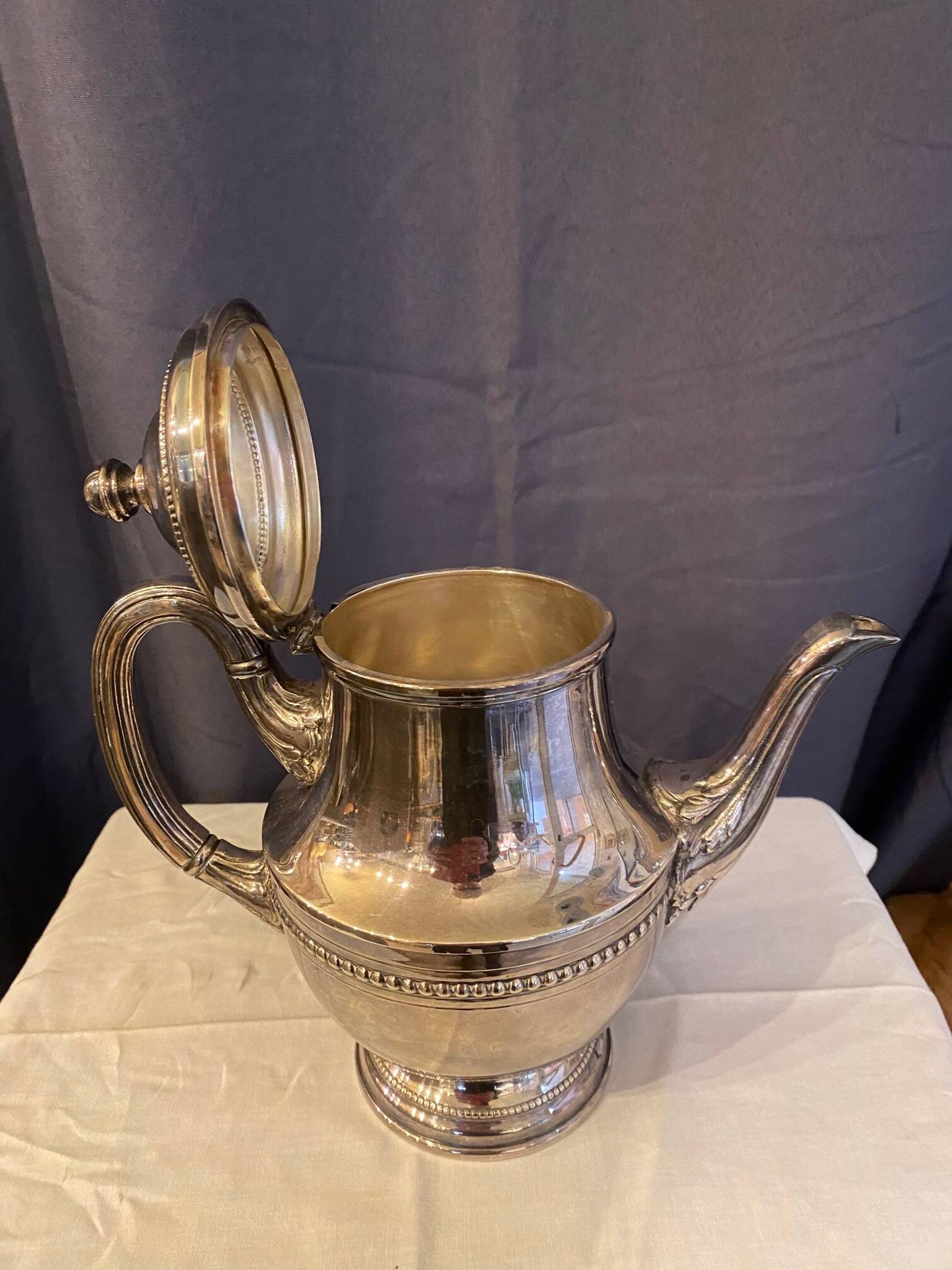 Antique 4-piece tea service silver metal louis xv style godron decor