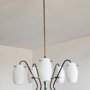 Opaline glass and brass chandelier mid-century Stilux Milano 1950s