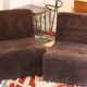 Pair of vintage brown fabric armchairs