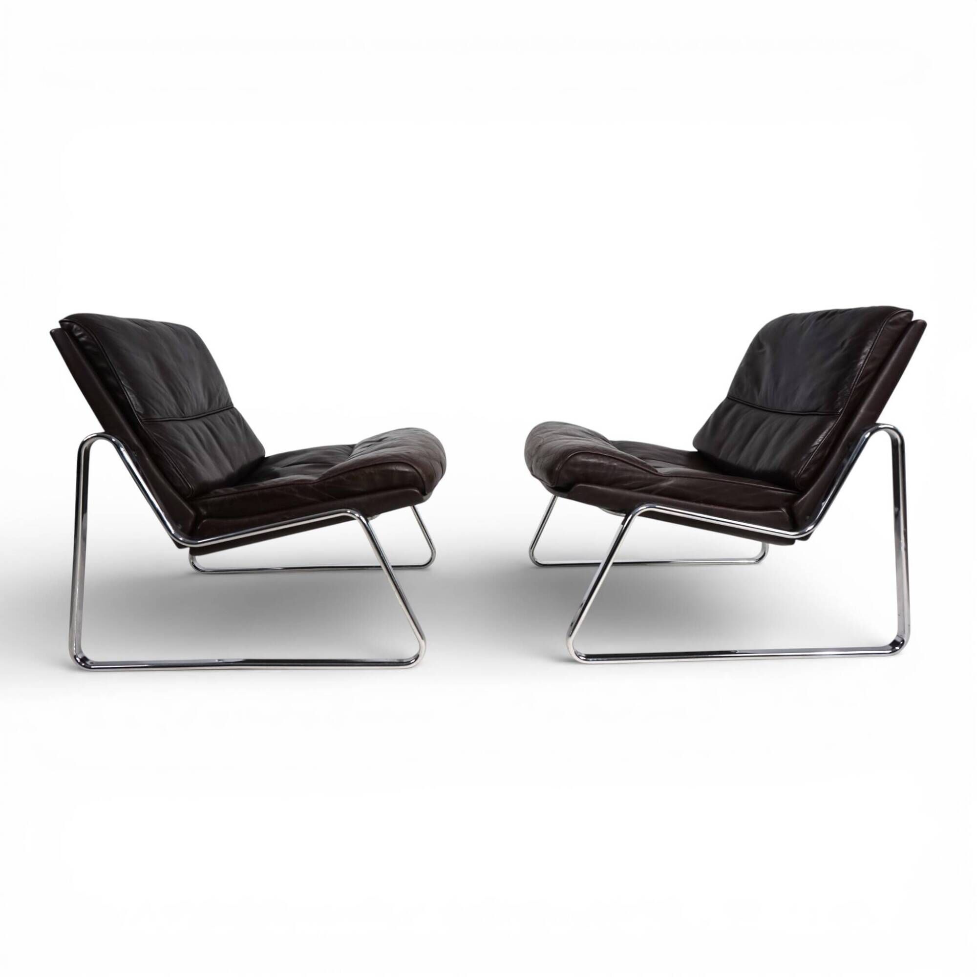 Set of 2 Drabert lounge chairs in brown leather by Gerd Lange, 1970