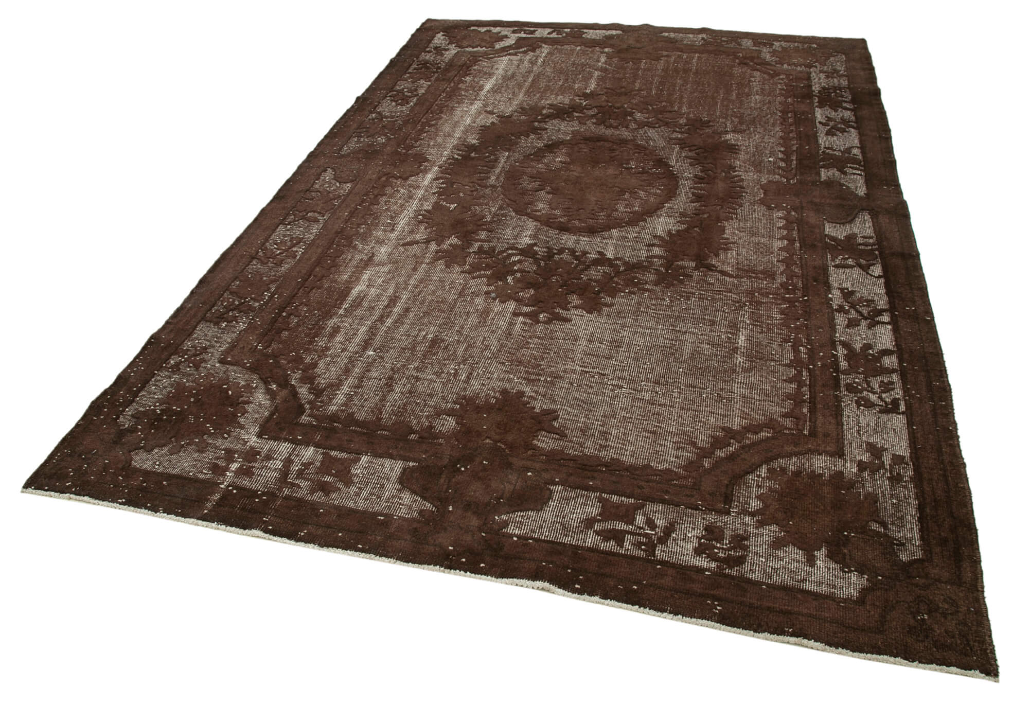 Handmade distressed oriental 1980s 195 cm x 313 cm brown carpet