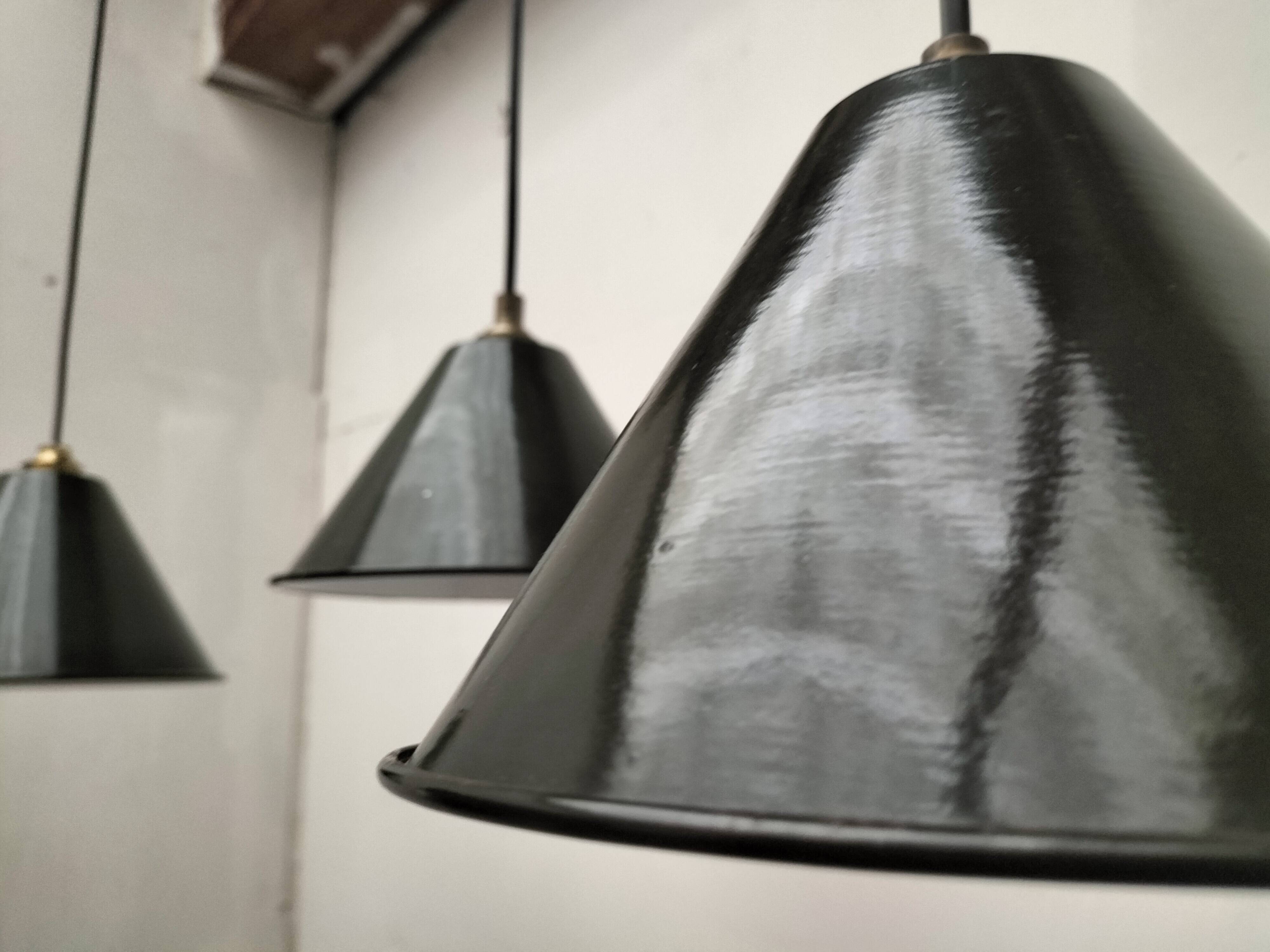 Enameled sheet metal pendant lights