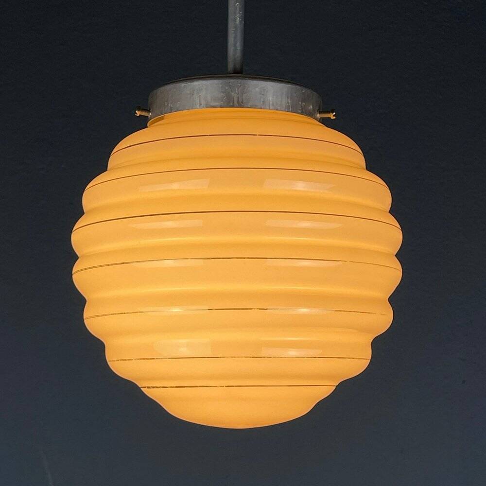 Vintage pink glass pendant lamp, Italy, 1950s