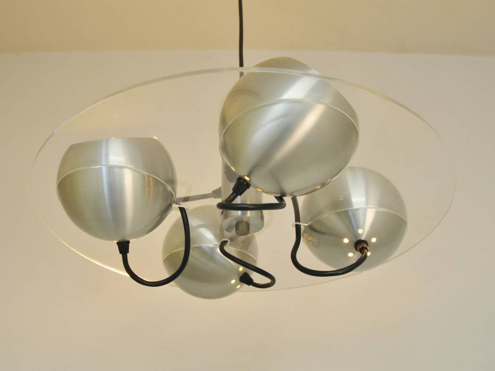 Space age pendant lamp with acrylic plate and 4 aluminum spots, 1970's
