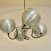 Space age pendant lamp with acrylic plate and 4 aluminum spots, 1970's