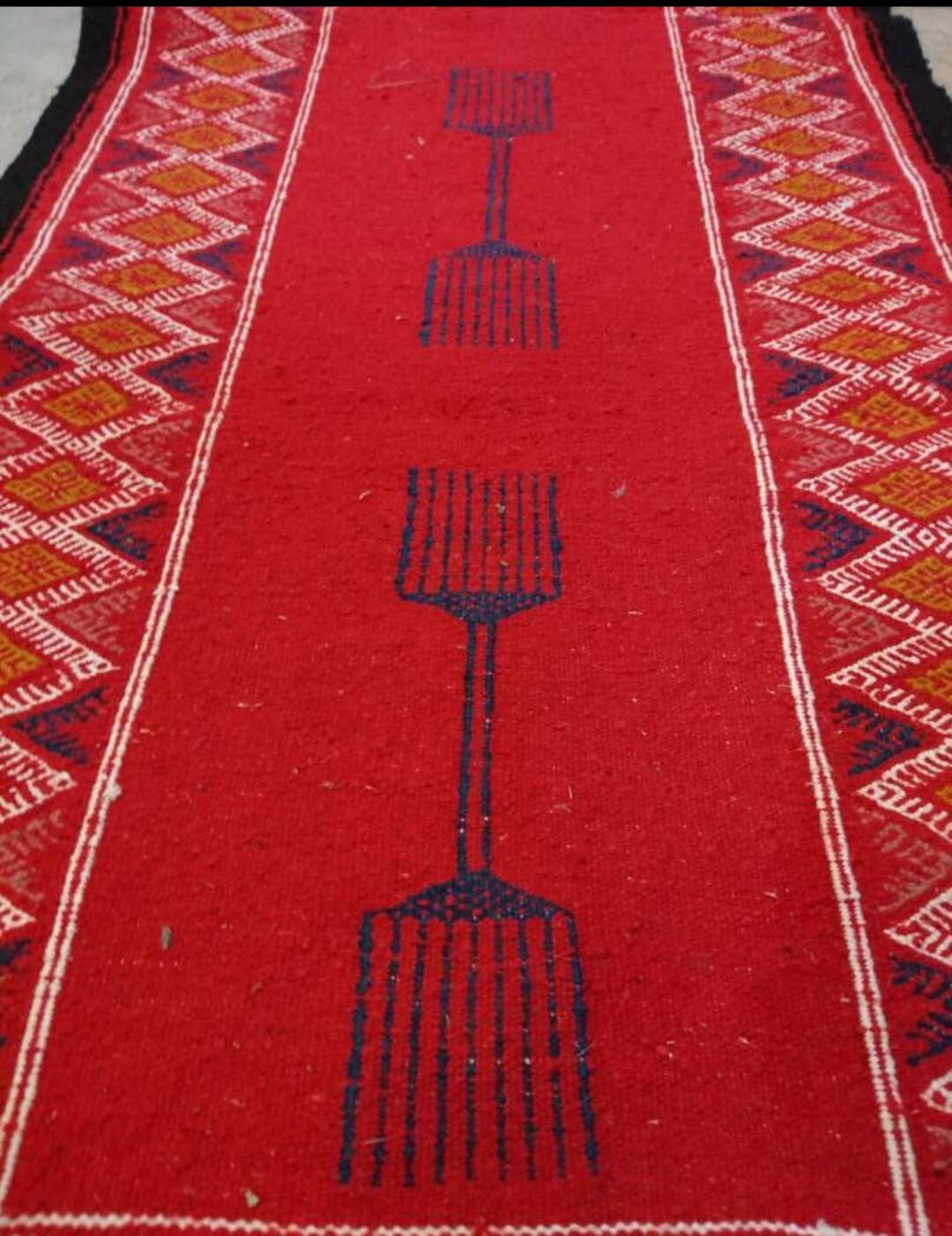 Tapis de couloir kilim rouge en pure laine 65x193cm
