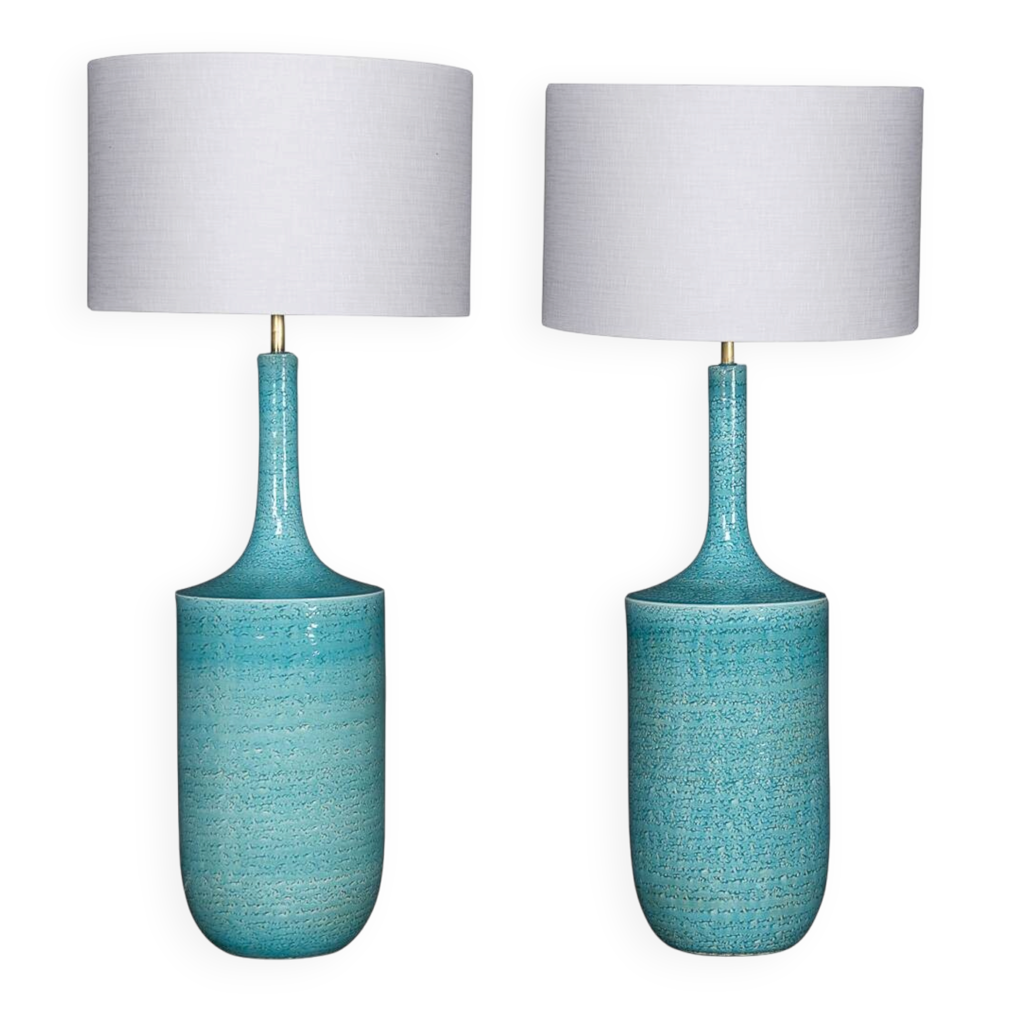 Paire de lampes de table en céramique bleue vintage française des années 1970