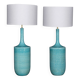Paire de lampes de table en céramique bleue vintage française des années 1970
