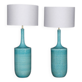 Vintage 20thc french pair of blue ceramic table lamps c.1970