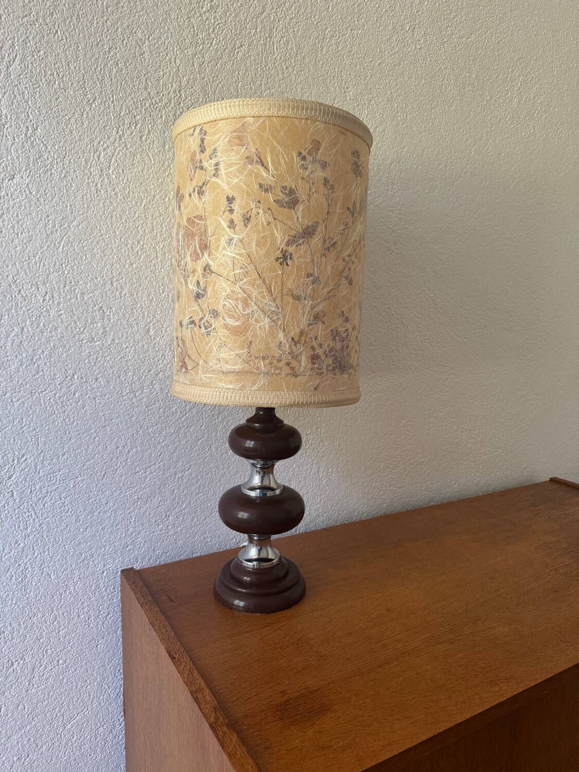70s wooden chrome flower lamp