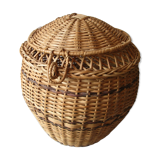 Corbeille à couvercle panier bannette en osier rotin 43 cm