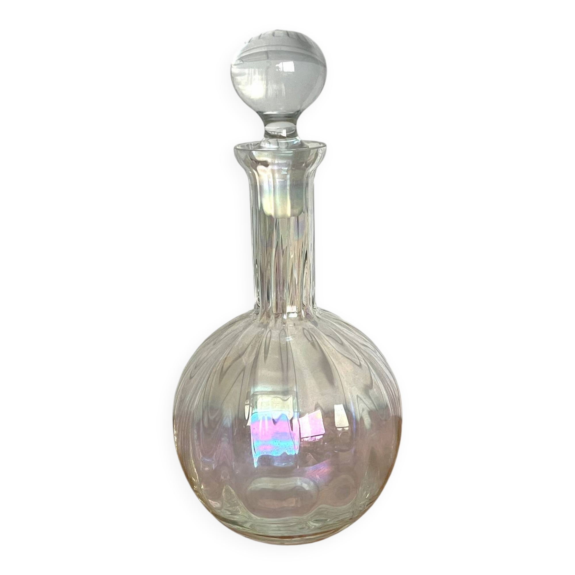 Round iridescent glass carafe, 20th century