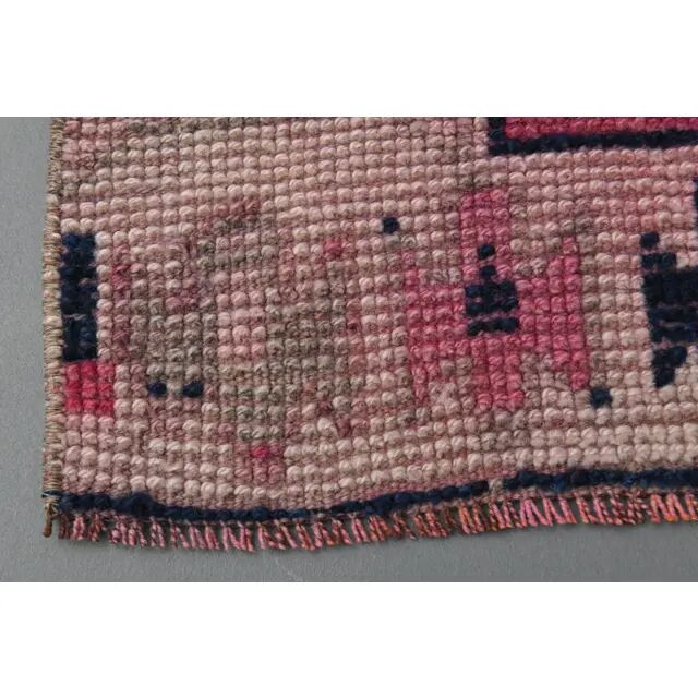 Vintage Turkish Hand-Knotted Wool Cotton Pink Runner Rug 100x335