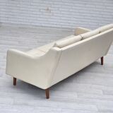 1970s, 3-seater Danish sofa, beige/white furniture wool, teak wood legs.