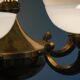 A modern Danish Art Deco chandelier, glass and brass, 1940s.