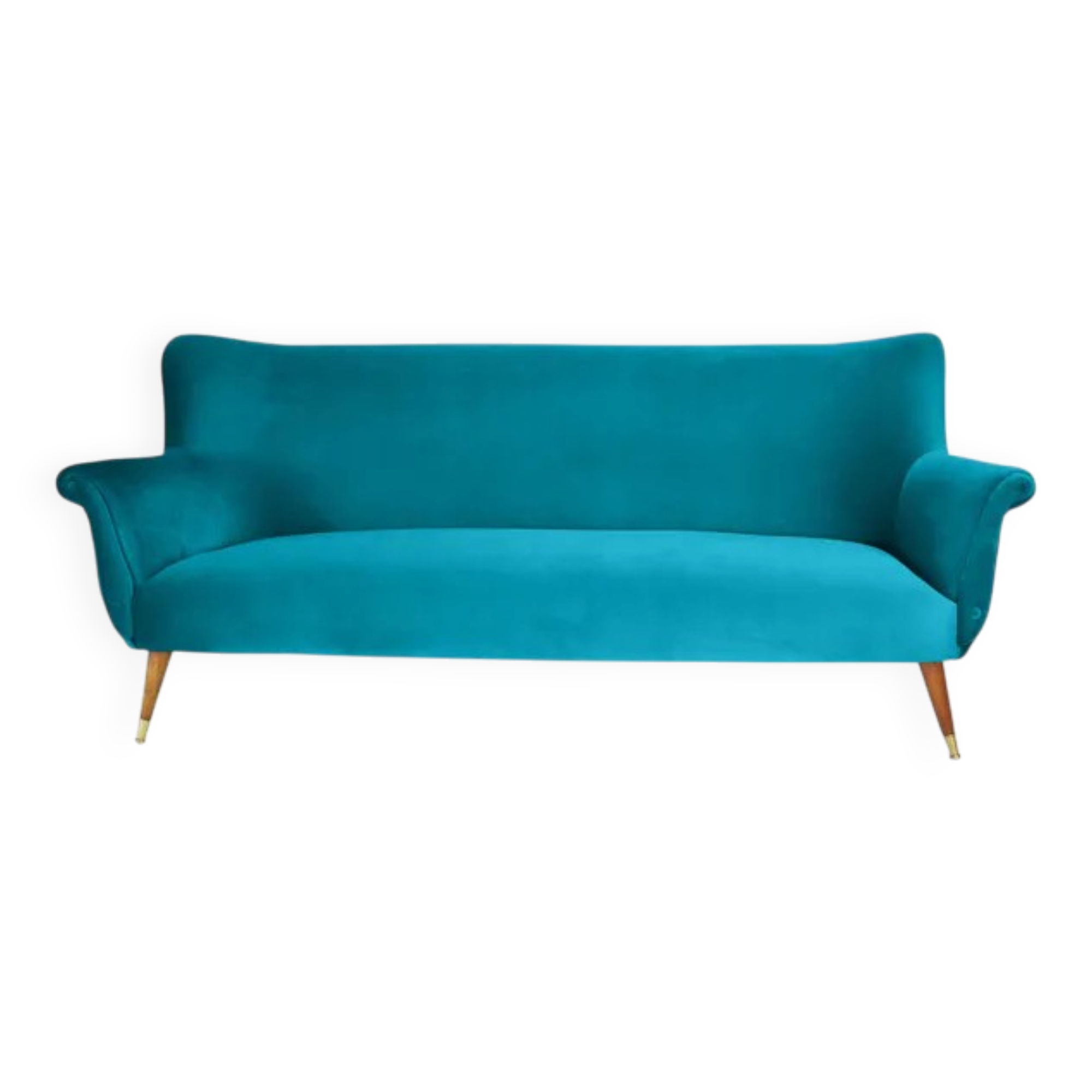 Turquoise velvet 3-seater sofa, 1960s, restored.