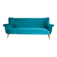 Turquoise velvet 3-seater sofa, 1960s, restored.