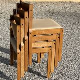 Suite de 4 chaises en pin et skaï beige / Horgen - Glarus