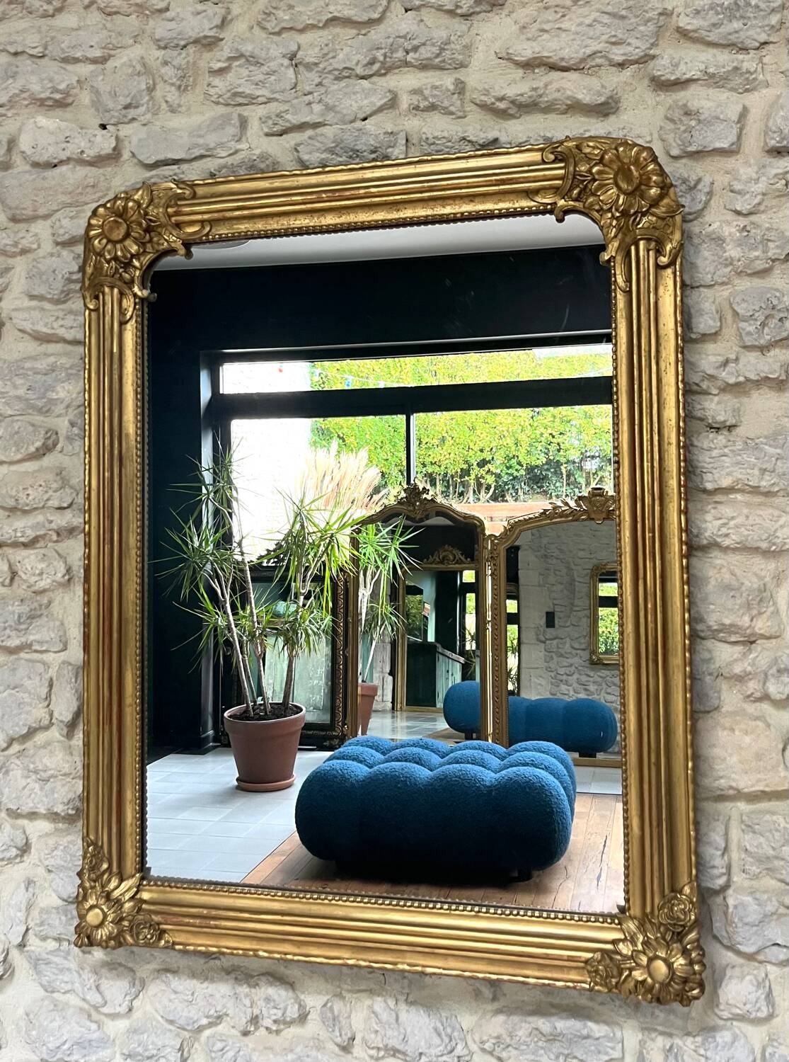 Louis-Philippe mirror gilded with gold leaf, mercury glass, 97.5cm