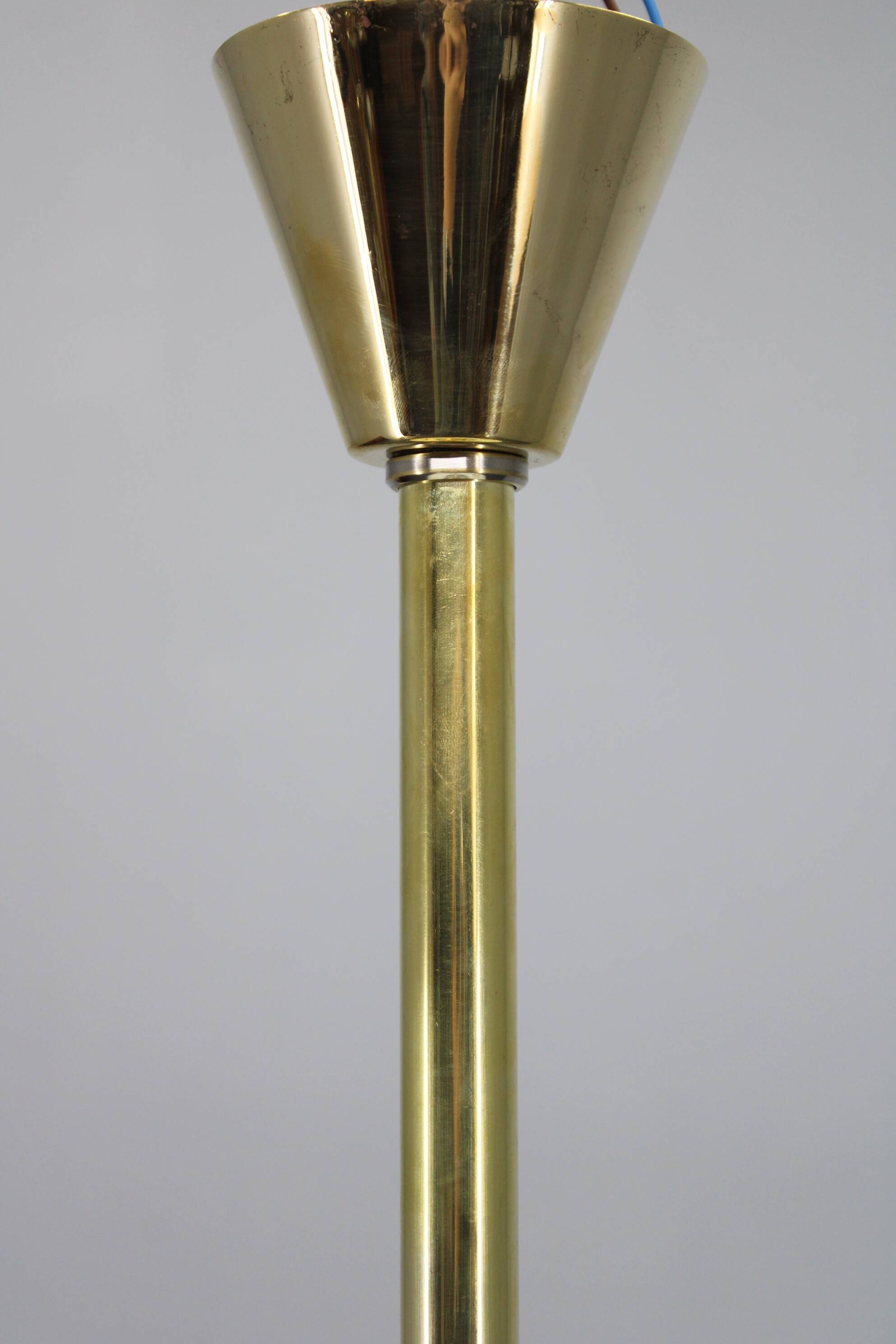 Art Deco brass chandelier with white glass, Czechoslovakia 1930s