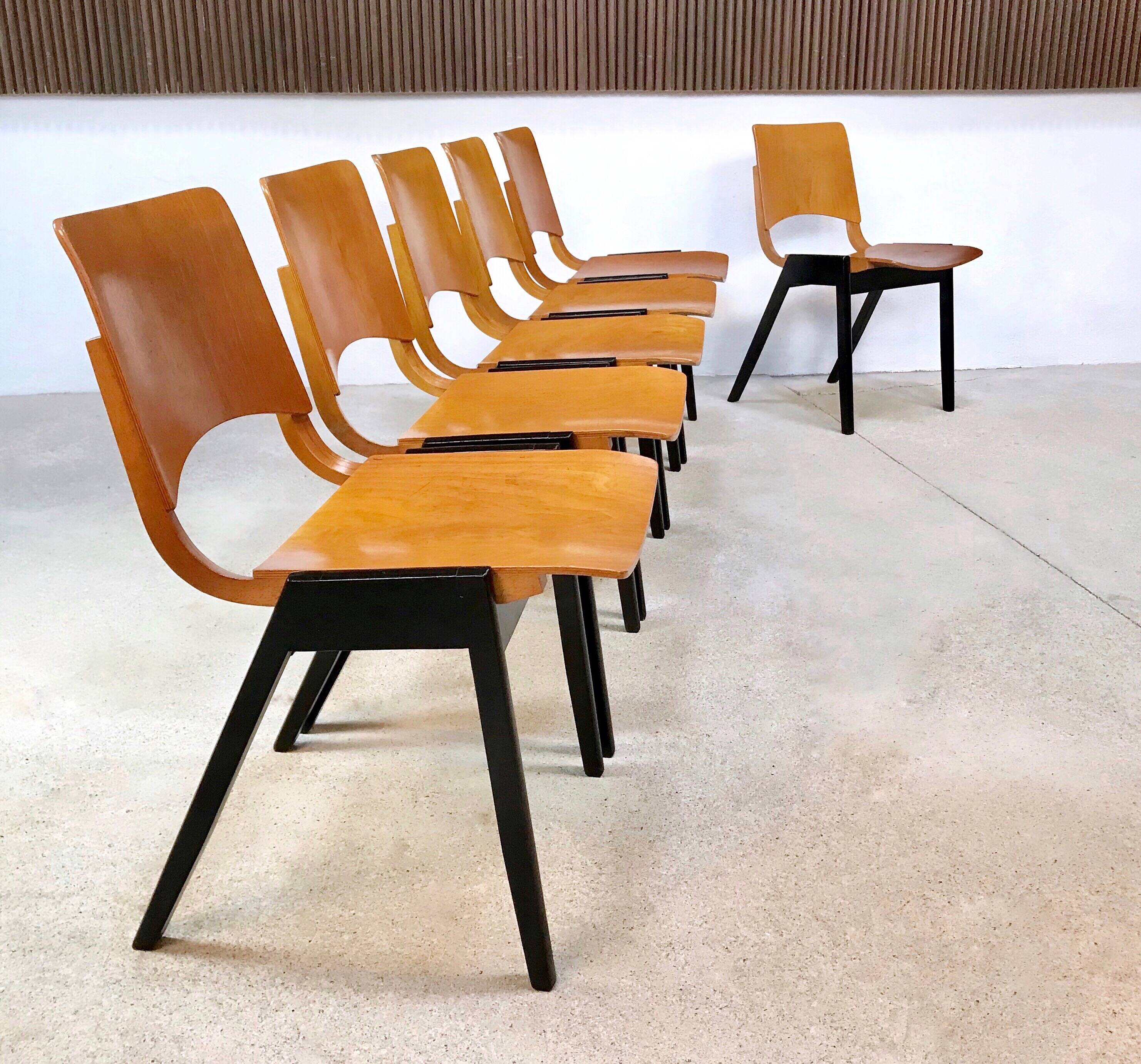 Set of 6 Dining Chairs P7 by Roland Rainer for E & A Pollack, Vienna 1952