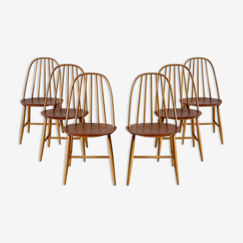 Série de 6 chaises Sven Erik Fryklund pour Hagafors, modèle 16, Suède, 1950