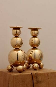 Pair of Swedish Brass Candle Holders, Mid-Century Style, Signed Gusum, Dated 1982
