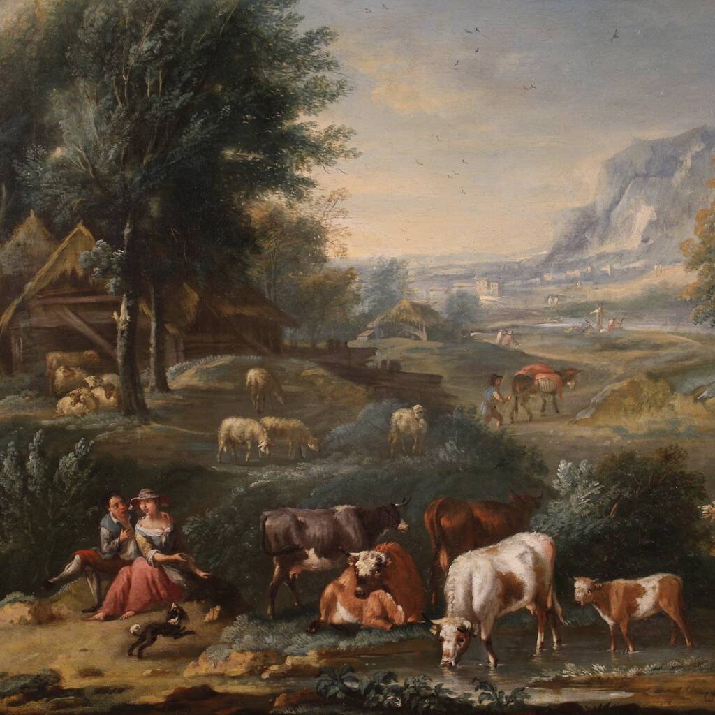 Refined 18th century bucolic landscape painting