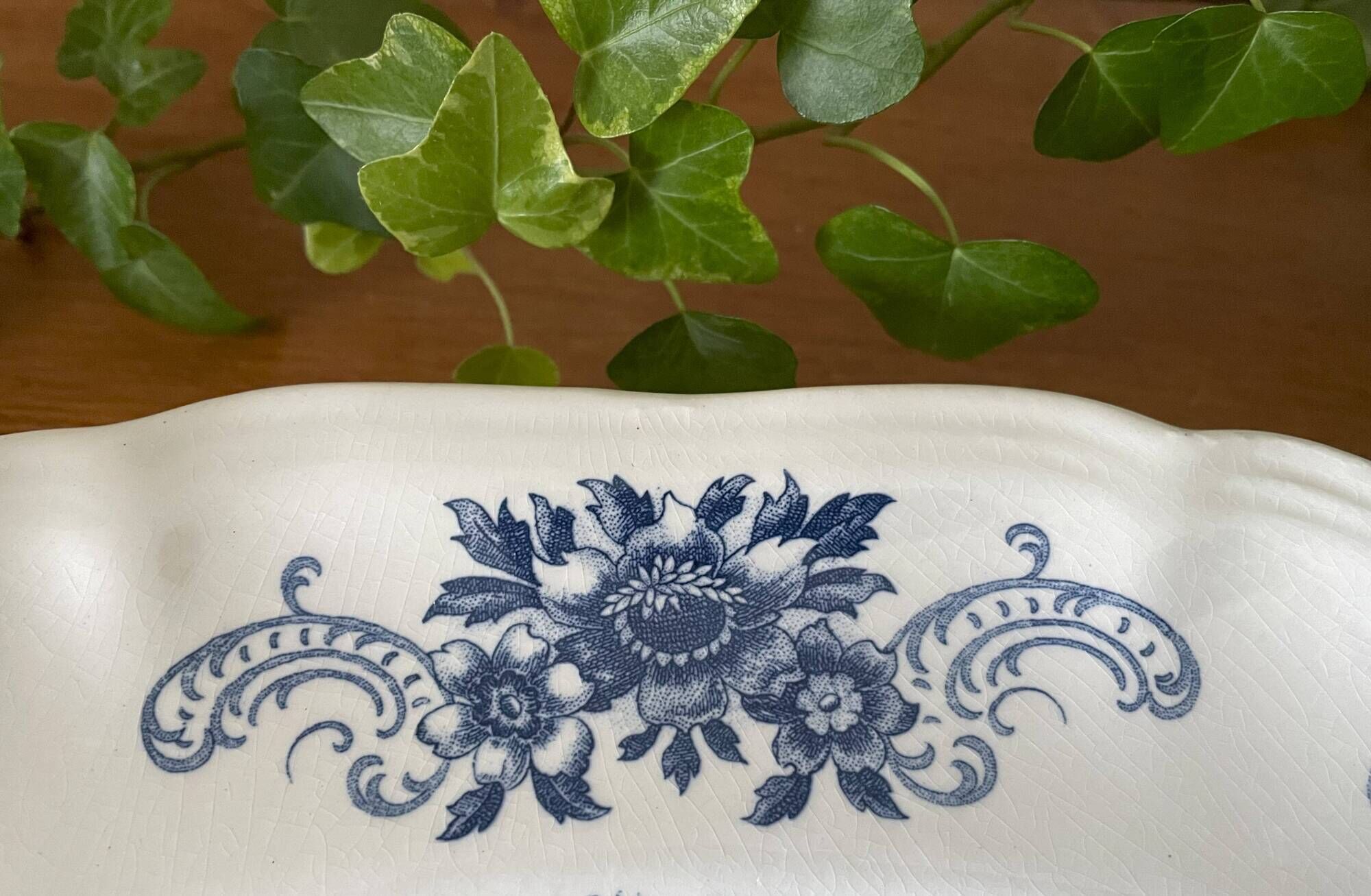 Antique rectangular plate in Sarreguemines earthenware.