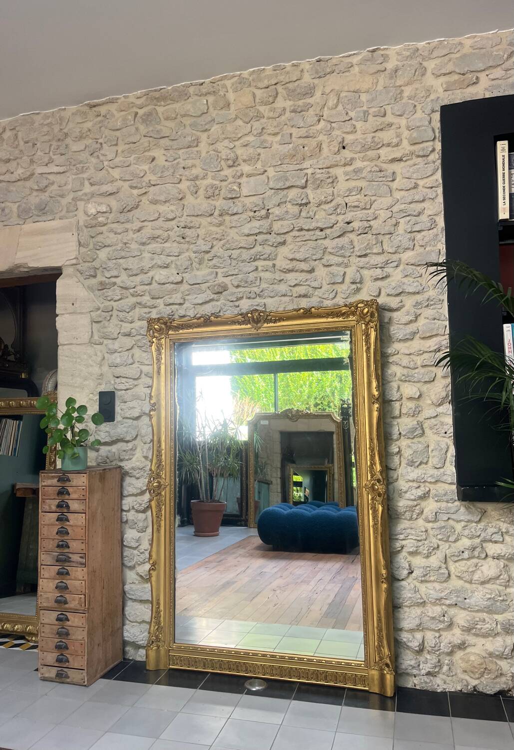 Antique Empire period mirror 165.5cm gilded with gold leaf