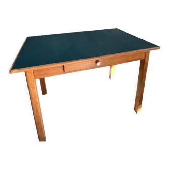 Table de ferme bois & bleu paon