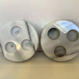 Pair of white and grey marble candlesticks